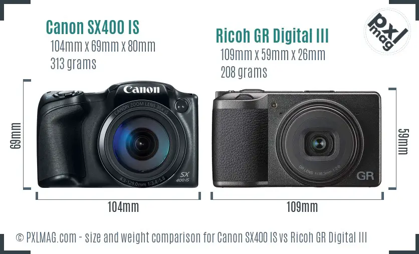 Canon SX400 IS vs Ricoh GR Digital III size comparison