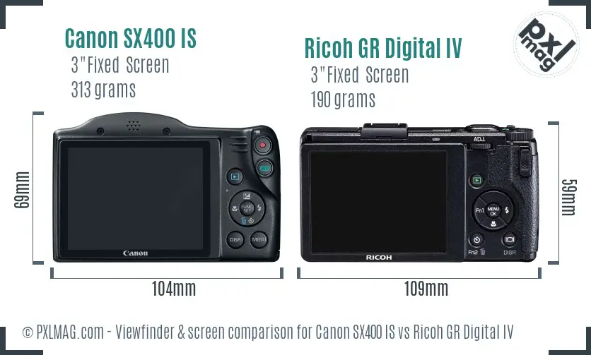 Canon SX400 IS vs Ricoh GR Digital IV Screen and Viewfinder comparison