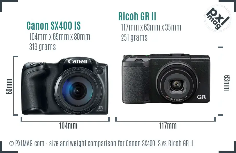 Canon SX400 IS vs Ricoh GR II size comparison