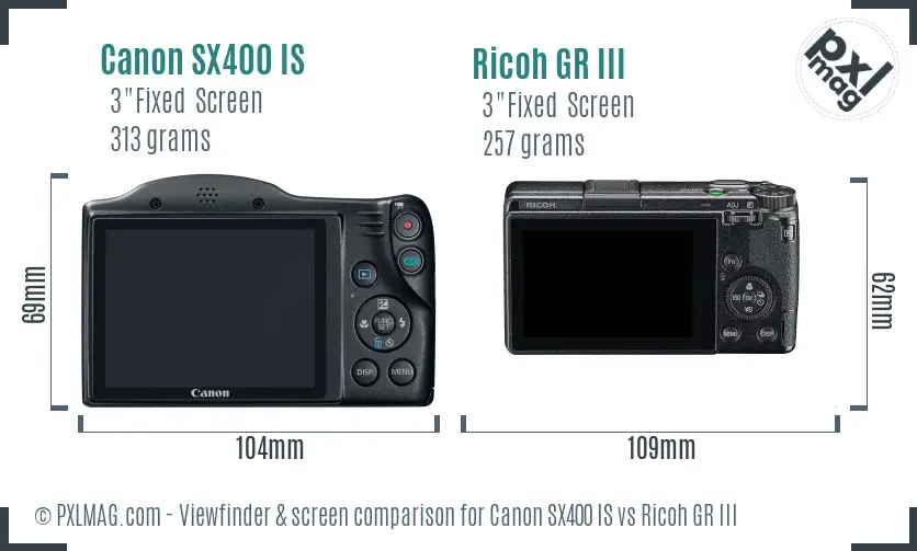 Canon SX400 IS vs Ricoh GR III Screen and Viewfinder comparison