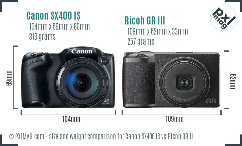 Canon SX400 IS vs Ricoh GR III size comparison