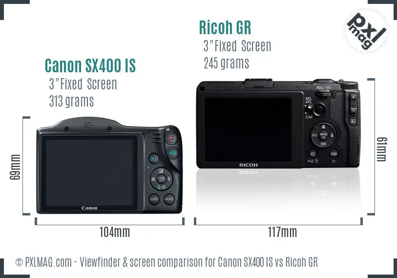 Canon SX400 IS vs Ricoh GR Screen and Viewfinder comparison