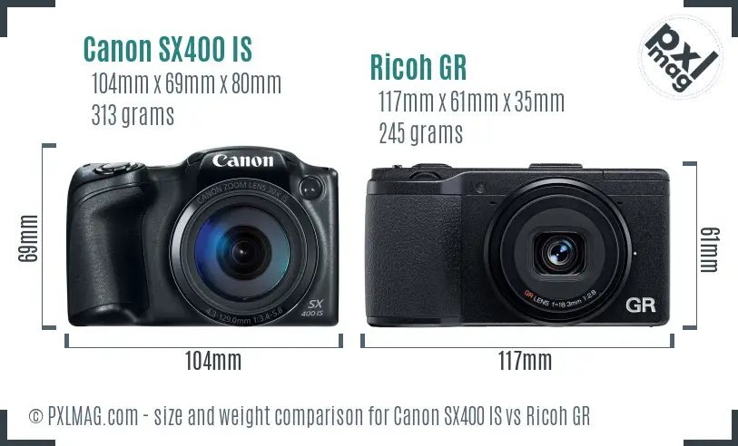 Canon SX400 IS vs Ricoh GR size comparison