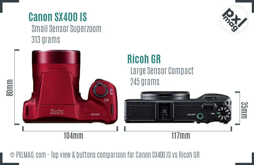 Canon SX400 IS vs Ricoh GR top view buttons comparison