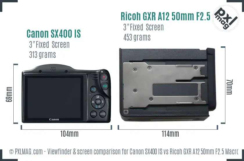 Canon SX400 IS vs Ricoh GXR A12 50mm F2.5 Macro Screen and Viewfinder comparison
