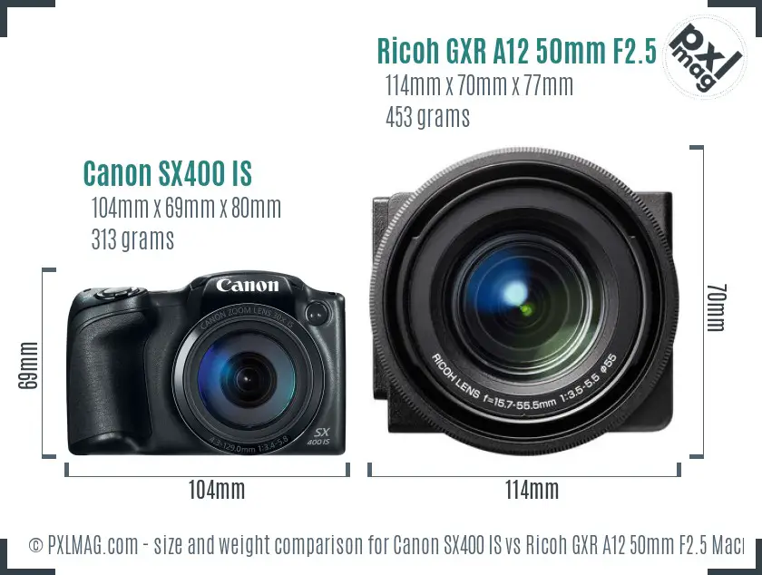 Canon SX400 IS vs Ricoh GXR A12 50mm F2.5 Macro size comparison