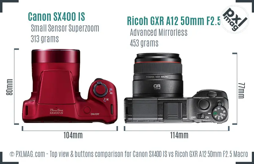 Canon SX400 IS vs Ricoh GXR A12 50mm F2.5 Macro top view buttons comparison