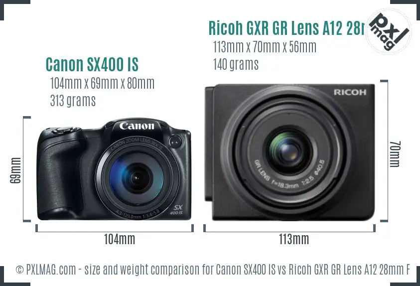 Canon SX400 IS vs Ricoh GXR GR Lens A12 28mm F2.5 size comparison