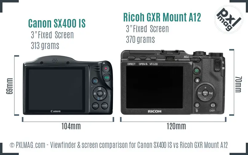 Canon SX400 IS vs Ricoh GXR Mount A12 Screen and Viewfinder comparison