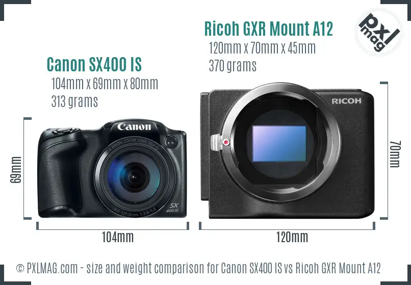Canon SX400 IS vs Ricoh GXR Mount A12 size comparison