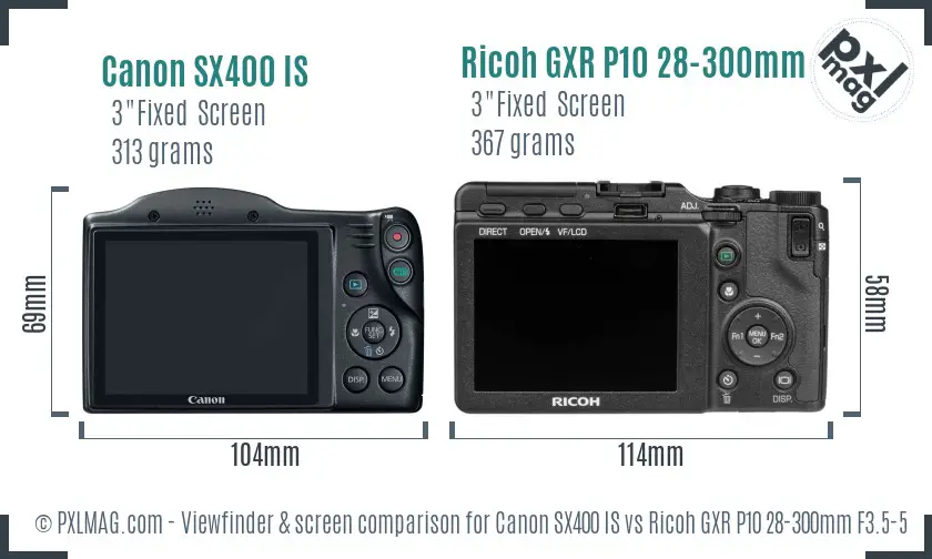 Canon SX400 IS vs Ricoh GXR P10 28-300mm F3.5-5.6 VC Screen and Viewfinder comparison