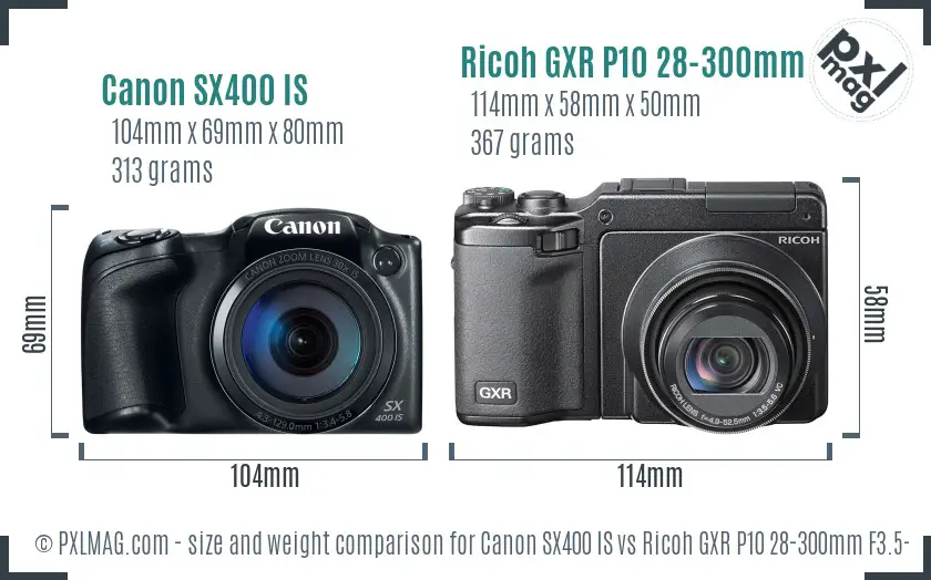 Canon SX400 IS vs Ricoh GXR P10 28-300mm F3.5-5.6 VC size comparison