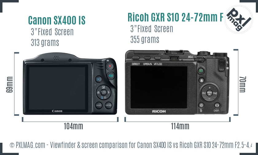 Canon SX400 IS vs Ricoh GXR S10 24-72mm F2.5-4.4 VC Screen and Viewfinder comparison