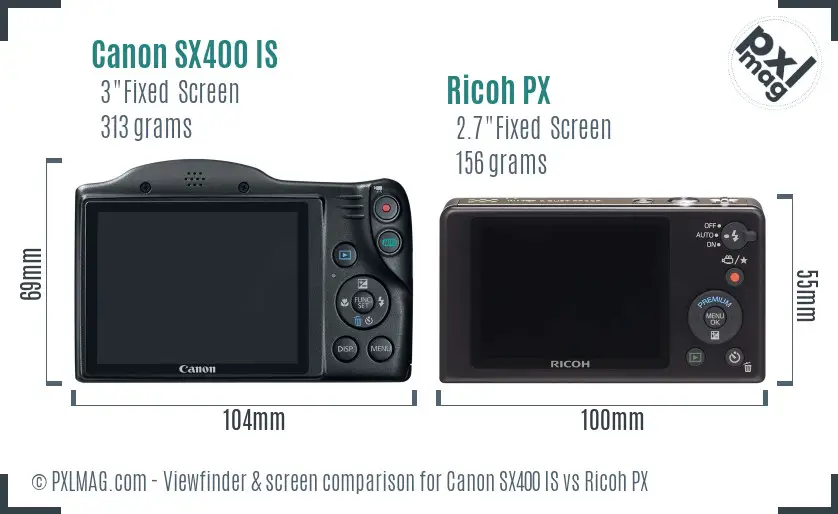 Canon SX400 IS vs Ricoh PX Screen and Viewfinder comparison