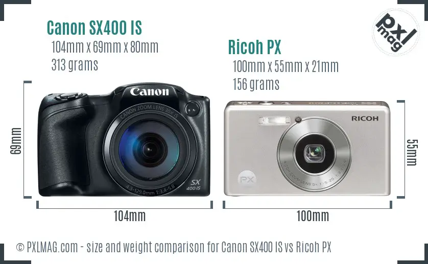 Canon SX400 IS vs Ricoh PX size comparison