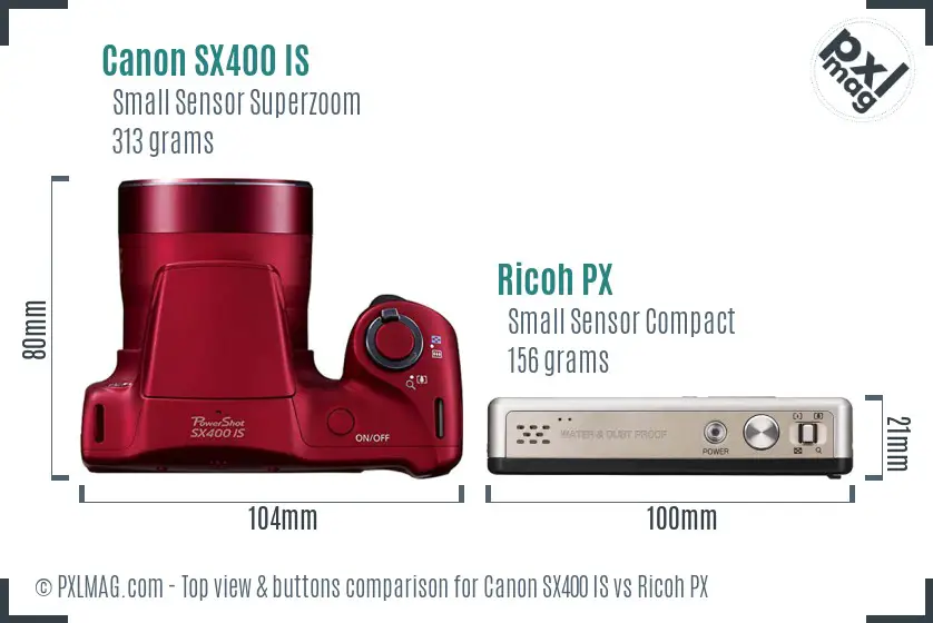 Canon SX400 IS vs Ricoh PX top view buttons comparison