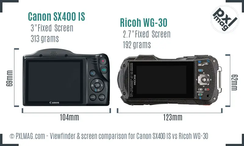 Canon SX400 IS vs Ricoh WG-30 Screen and Viewfinder comparison
