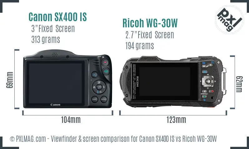 Canon SX400 IS vs Ricoh WG-30W Screen and Viewfinder comparison