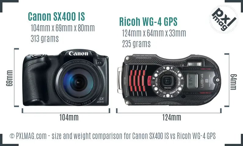 Canon SX400 IS vs Ricoh WG-4 GPS size comparison Canon SX400 IS vs Ricoh WG-4 GPS size comparison