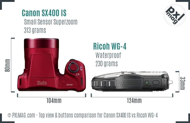 Canon SX400 IS vs Ricoh WG-4 top view buttons comparison