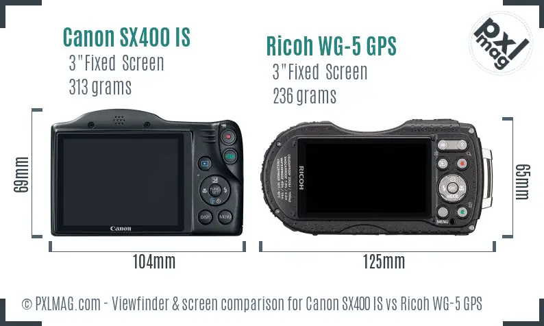 Canon SX400 IS vs Ricoh WG-5 GPS Screen and Viewfinder comparison