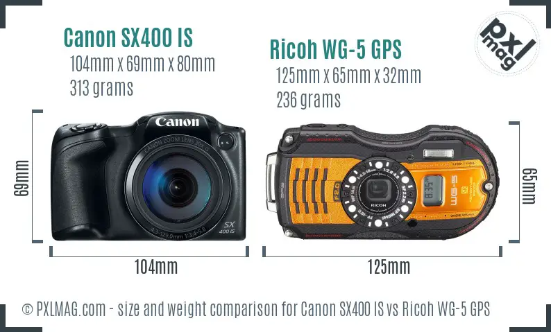 Canon SX400 IS vs Ricoh WG-5 GPS size comparison