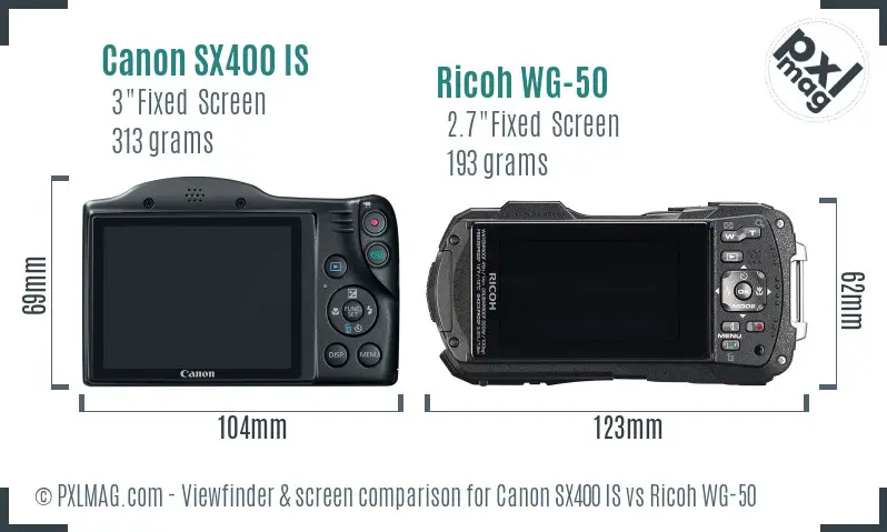 Canon SX400 IS vs Ricoh WG-50 Screen and Viewfinder comparison