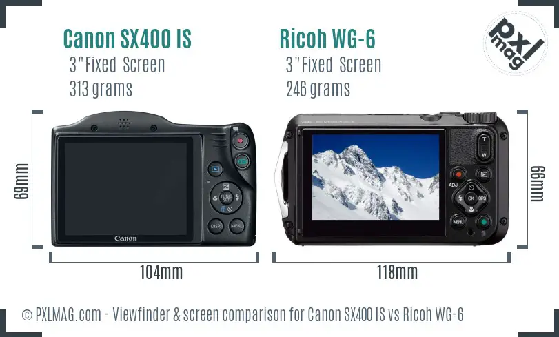 Canon SX400 IS vs Ricoh WG-6 Screen and Viewfinder comparison