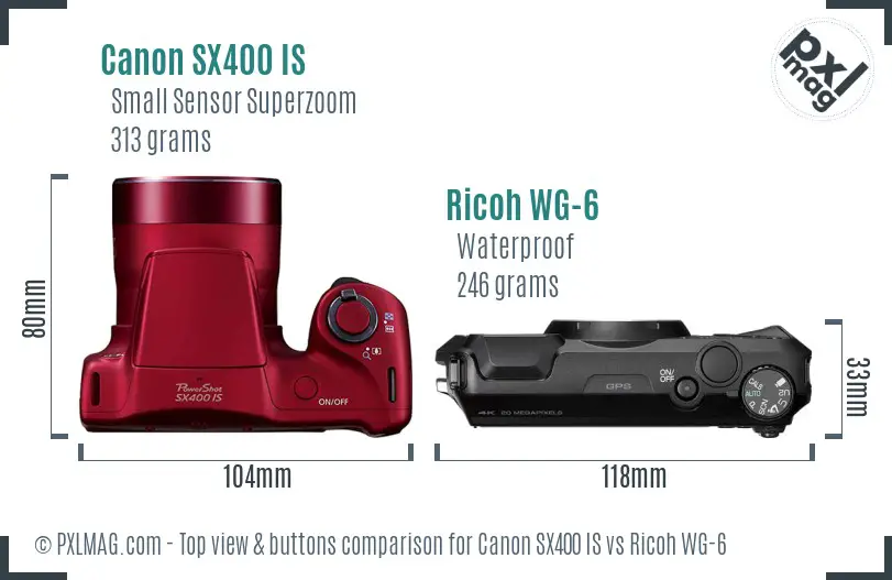 Canon SX400 IS vs Ricoh WG-6 top view buttons comparison