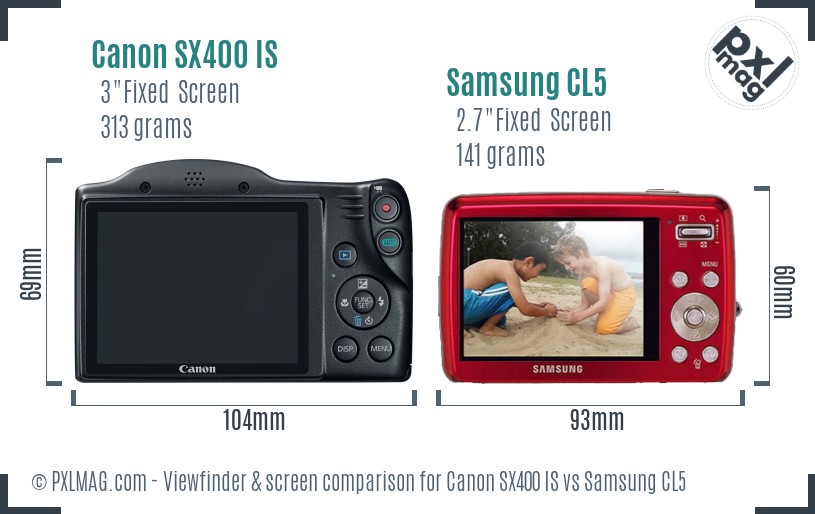 Canon SX400 IS vs Samsung CL5 Screen and Viewfinder comparison