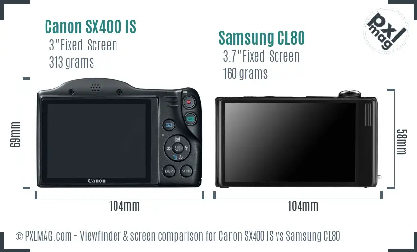 Canon SX400 IS vs Samsung CL80 Screen and Viewfinder comparison