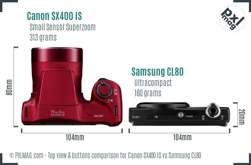 Canon SX400 IS vs Samsung CL80 top view buttons comparison