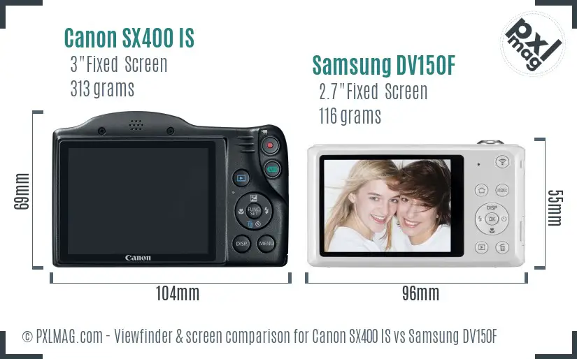 Canon SX400 IS vs Samsung DV150F Screen and Viewfinder comparison