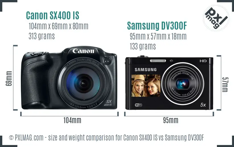 Canon SX400 IS vs Samsung DV300F size comparison Canon SX400 IS vs Samsung DV300F size comparison