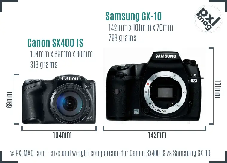 Canon SX400 IS vs Samsung GX-10 size comparison