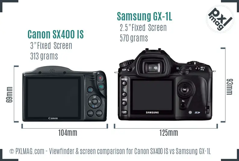 Canon SX400 IS vs Samsung GX-1L Screen and Viewfinder comparison