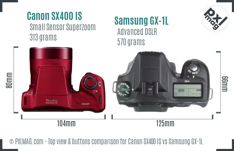 Canon SX400 IS vs Samsung GX-1L top view buttons comparison