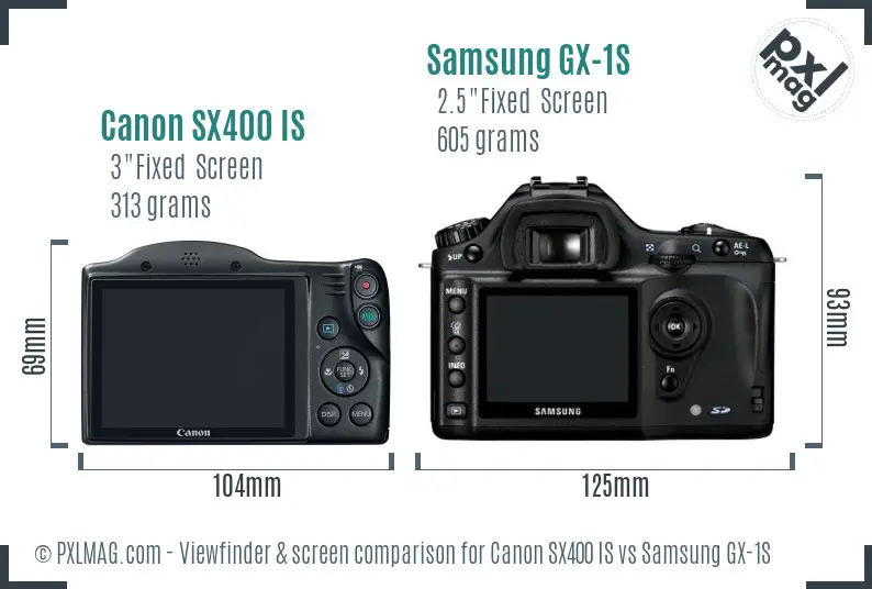 Canon SX400 IS vs Samsung GX-1S Screen and Viewfinder comparison Canon SX400 IS vs Samsung GX-1S Screen and Viewfinder comparison