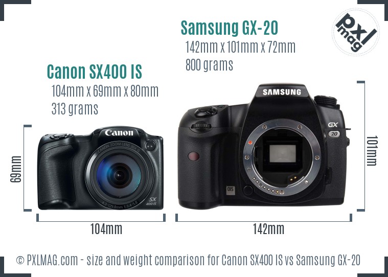 Canon SX400 IS vs Samsung GX-20 size comparison Canon SX400 IS vs Samsung GX-20 size comparison