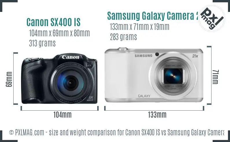 Canon SX400 IS vs Samsung Galaxy Camera 2 size comparison Canon SX400 IS vs Samsung Galaxy Camera 2 size comparison