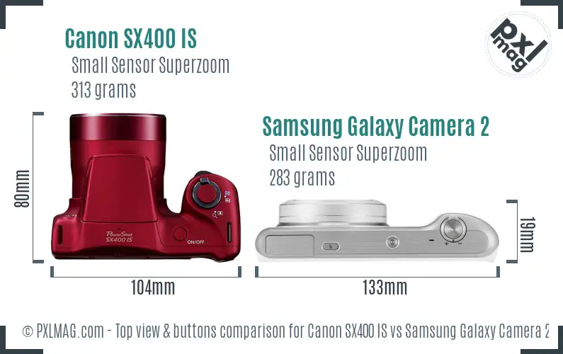 Canon SX400 IS vs Samsung Galaxy Camera 2 top view buttons comparison Canon SX400 IS vs Samsung Galaxy Camera 2 top view buttons comparison