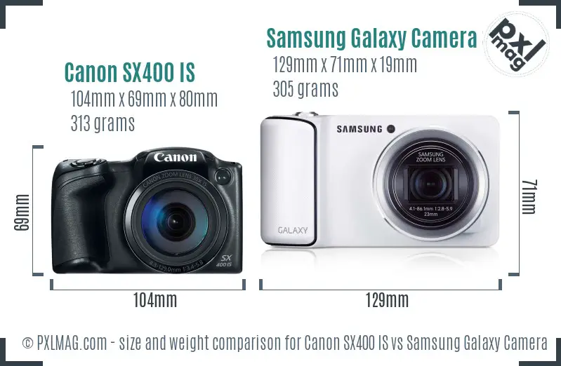 Canon SX400 IS vs Samsung Galaxy Camera 3G size comparison Canon SX400 IS vs Samsung Galaxy Camera 3G size comparison