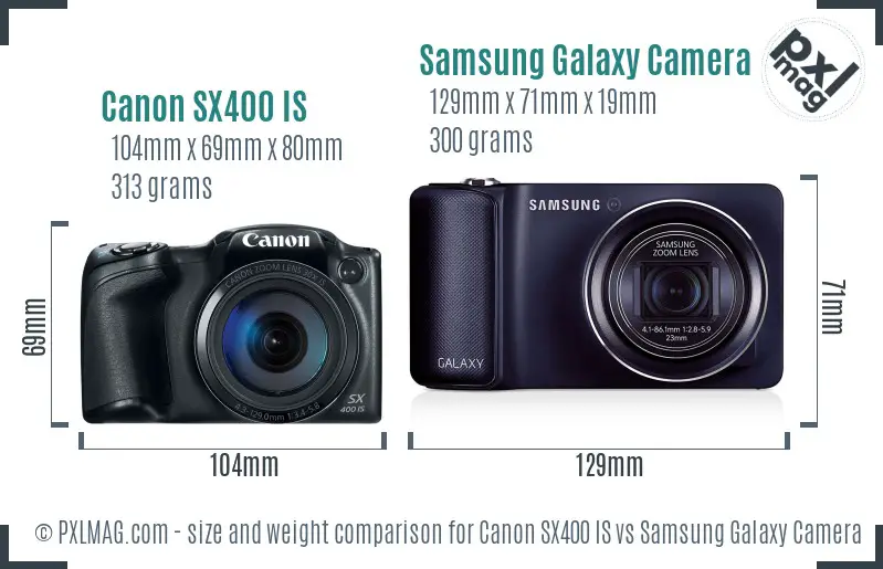 Canon SX400 IS vs Samsung Galaxy Camera size comparison