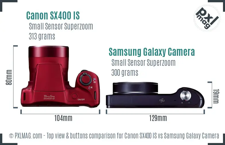 Canon SX400 IS vs Samsung Galaxy Camera top view buttons comparison