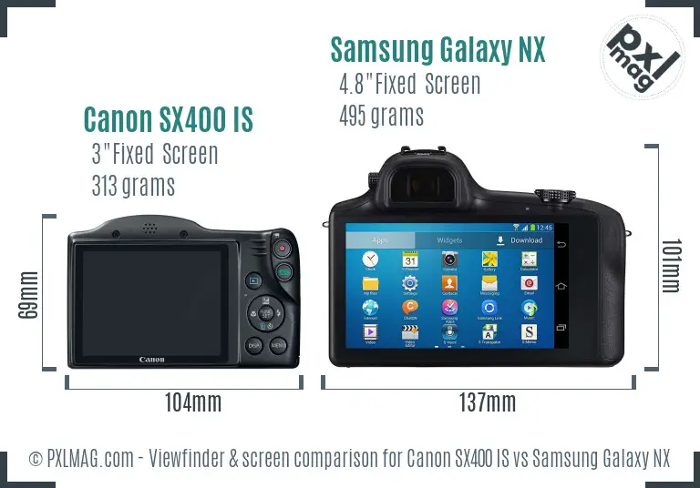 Canon SX400 IS vs Samsung Galaxy NX Screen and Viewfinder comparison