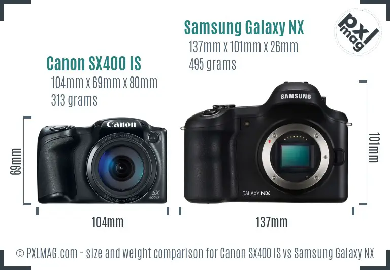 Canon SX400 IS vs Samsung Galaxy NX size comparison