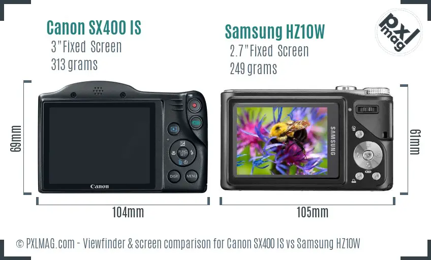 Canon SX400 IS vs Samsung HZ10W Screen and Viewfinder comparison Canon SX400 IS vs Samsung HZ10W Screen and Viewfinder comparison