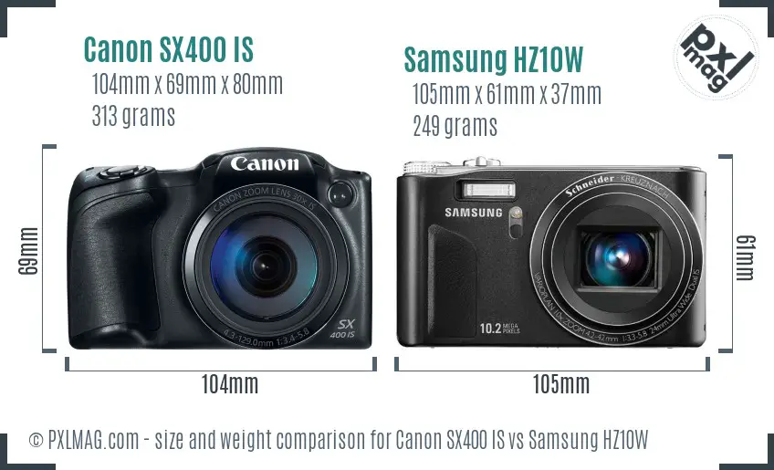 Canon SX400 IS vs Samsung HZ10W size comparison Canon SX400 IS vs Samsung HZ10W size comparison