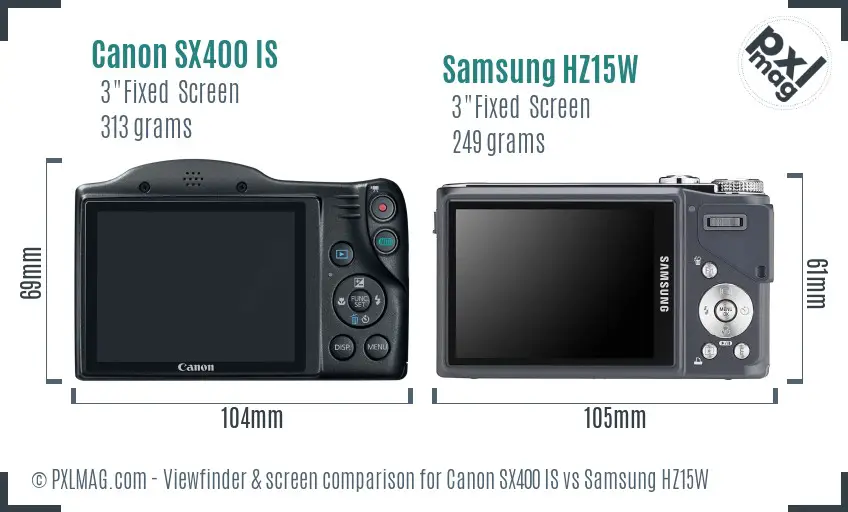 Canon SX400 IS vs Samsung HZ15W Screen and Viewfinder comparison Canon SX400 IS vs Samsung HZ15W Screen and Viewfinder comparison