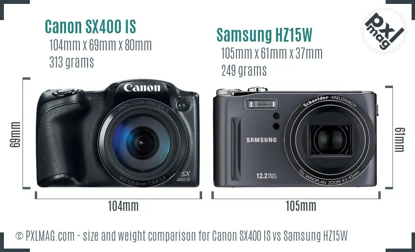 Canon SX400 IS vs Samsung HZ15W size comparison Canon SX400 IS vs Samsung HZ15W size comparison